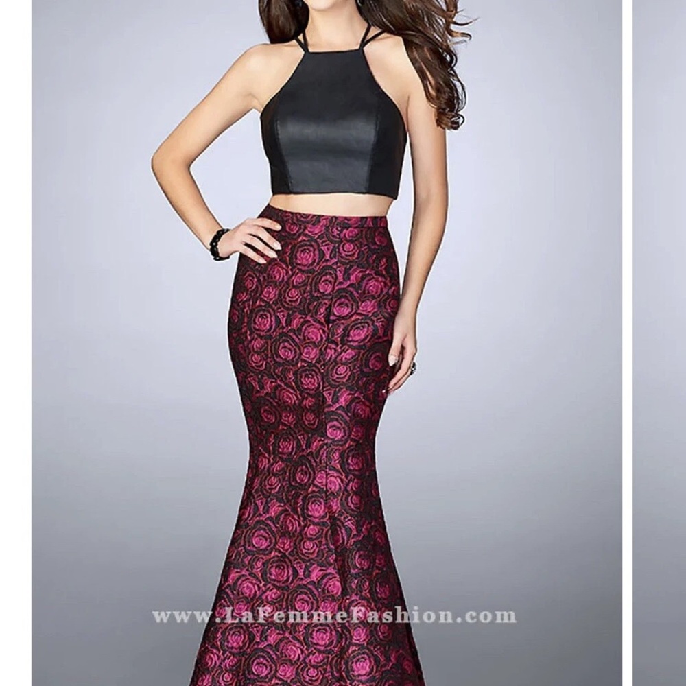 La Femme Black and Pink Two-Piece Gown